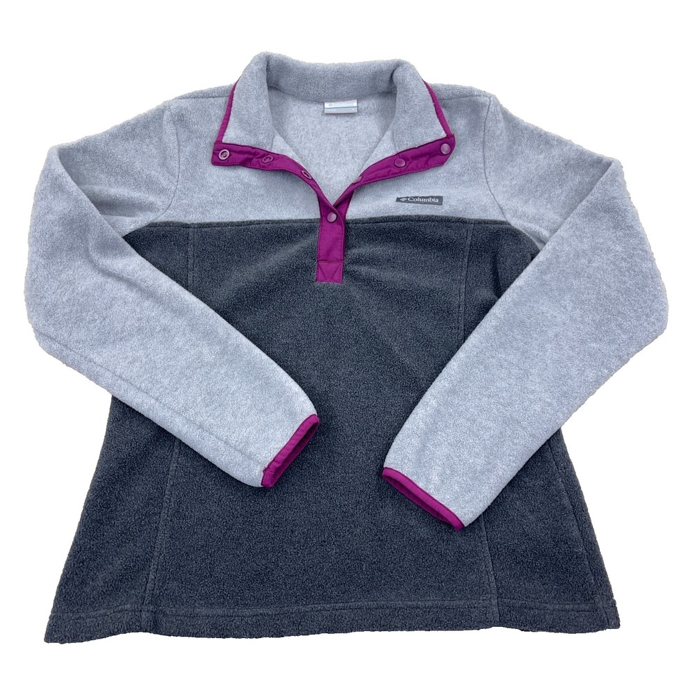 Columbia Sweater Women Small Gray Pink Fleece Pullover Snap T Benton Springs
